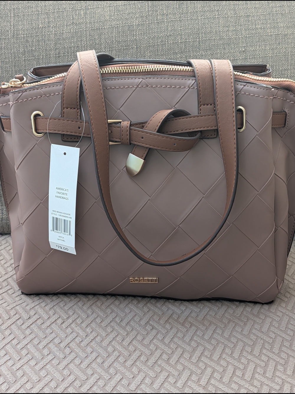 Rosetti Taupe Kayla Woven Satchel with Knot Detail NWT
